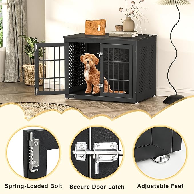 rehomerance 32" Heavy Duty Dog Crate Furniture for Small and Medium Dogs, Metal Kennel for High Anxiety Dogs, Chew Proof Pet Cage Indoor, Decorative Dog Kennel End Table