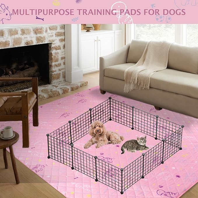 IEUUMLER Washable Pee Pads for Dogs, 1 Pack Non-Slip & Waterproof Pack Whelping Pad, Reusable Washable Puppy Potty Training Pad with Fast Absorbent for Playpen EU007 (Pink Dinosaur, 63"X63"-1pcs)