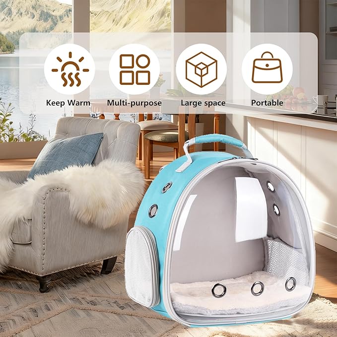 2-Pack Guinea Pig Backpack and Burrowing Bed, Portable Small Animal Cage with Bubble Clear Window, Plush and Fluffy Hideaway Pet Bed for Piggies, Hamster