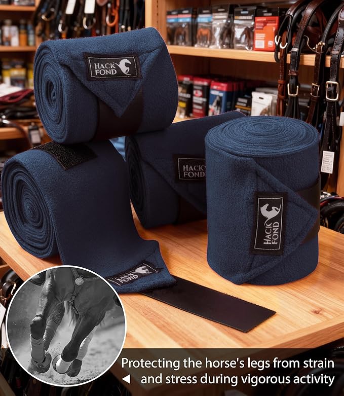 Fleece Horse Polo Leg Wraps Set of 4, 10' Horse Leg Bandages Stable Supplies Equestrian Boots Aegean Blue