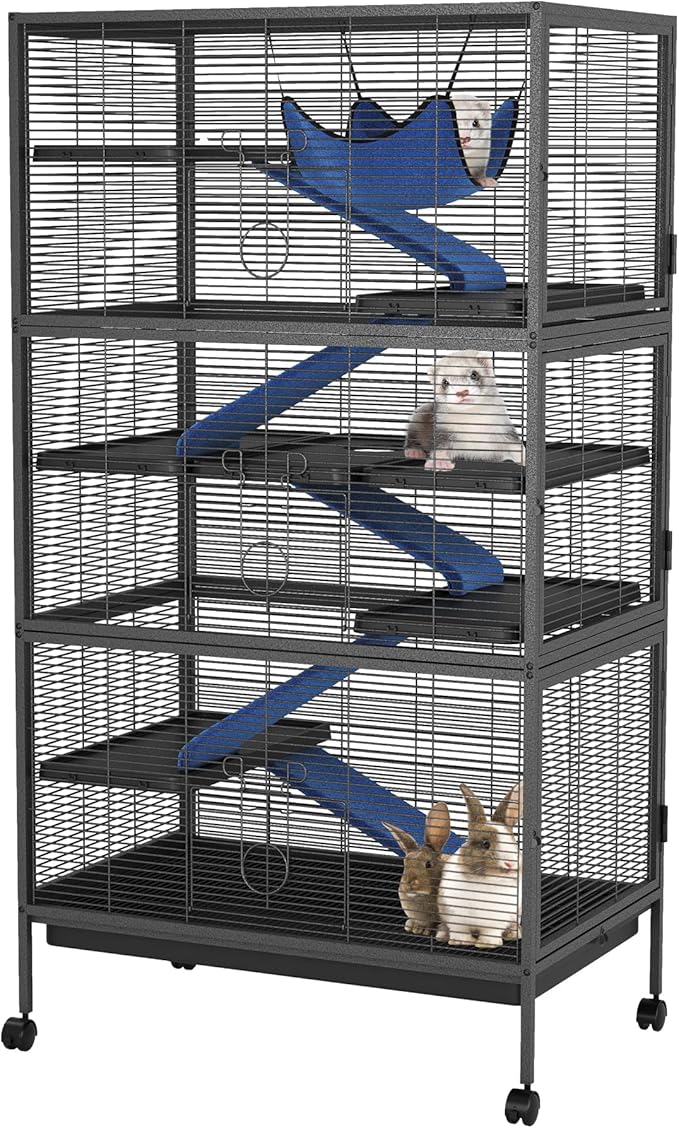Garvee Metal Small Animal Cages, 58" h Large Ferret Nation Cage with Hammock, 7 Removable Platforms for Sugar Glider, Guinea Pigs, Chinchillas, Rabbit