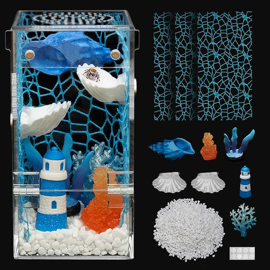 Small Jumping Spider Enclosure Kit,Escape Proof Reptile Tank,Praying Mantis Terrariums,Transparent Acrylic Bug Habitat,Arboreal Tarantula Cribs Cage,Insect Starter Container,Critter Keeper Sea