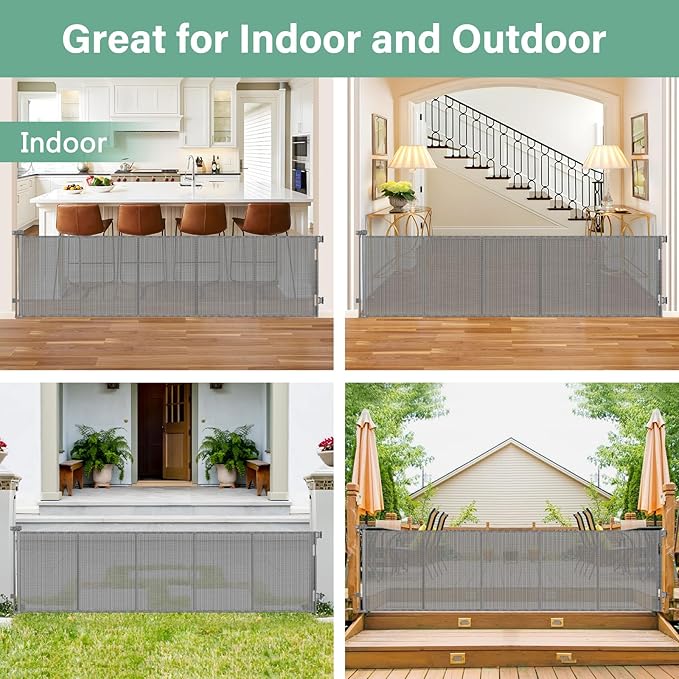 Reinforced 26 Inch Tall Retractable Child Gate to Step Over 95" Wide Small Retractable Baby Gates for Stair Retractable Dog Gate Short Mesh Dog Gate Retractable Toddler Gates for Doorways Doggy Gate