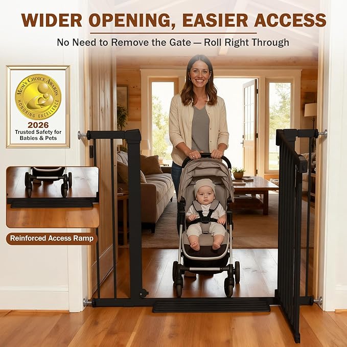 Mumeasy 36" High Extra Tall Dog Gate, 29.6"-40.5" Wide Pressure Mounted Tall Baby Gate for Dog, Auto Close Pet Gate with Door for Stairs,Doorways,House,Black