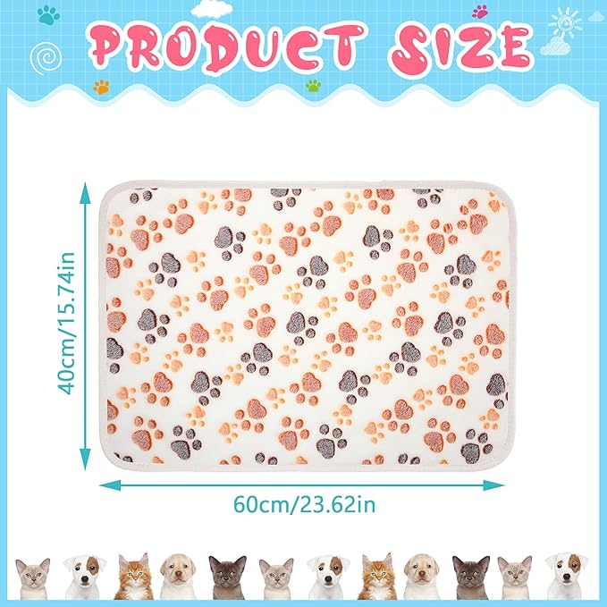 Tatuo 4 Pcs Dog Blanket for Pet Cat Blankets Indoor Puppy Teething Stuff Toys Paw Print Fleece Blanket Warm Sleep Mat for Guinea Pig Cage(White,Small(24 x 16 Inch))