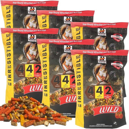 Herron Outdoors 4-4-2 Wildlife - Squirrel Food with Persimmon Flavored Protein Pellets, Corn Balanced Diet Formula Attracts 28 Species Ideal for Bird & Squirrel Feeders- 5lbs (6pack)