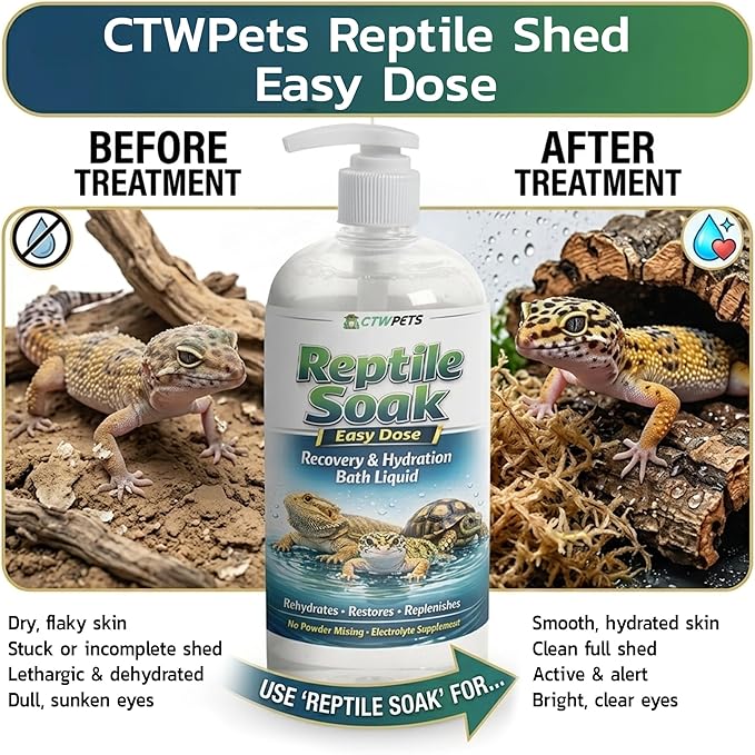 CTWPets Reptile Soak, Electrolyte and Vitamin Bath for Bearded Dragons, Leopard Gecko, Tortoise, Snakes (16oz, Easy Soak)