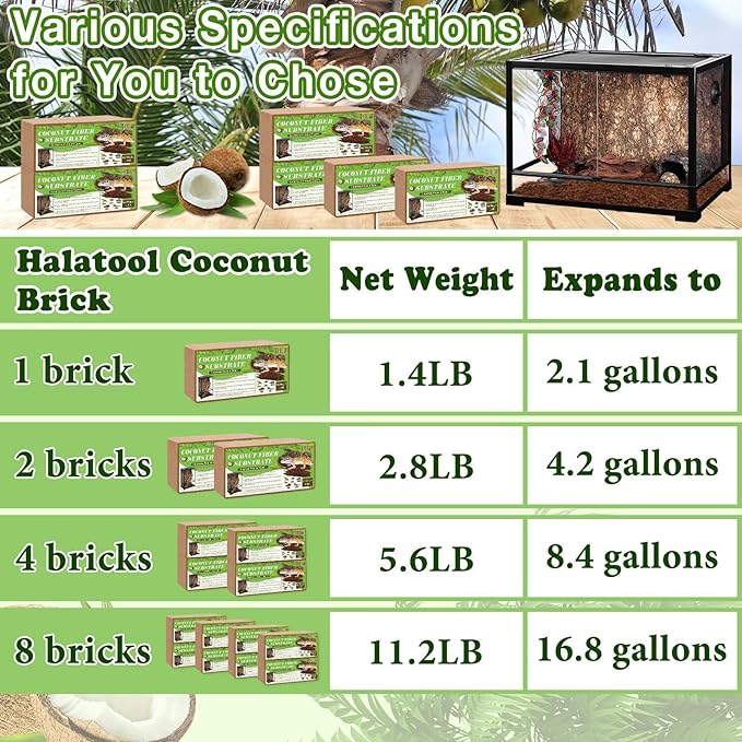 Halatool Coconut Fiber Substrate 2 Pack,Organic Reptile Tank Substrate & Bedding for Leopard Gecko Tortoise Snake Lizard Hermit Crab Tarantula Frog