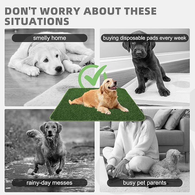 KOOLTAIL Dog Grass Pad with Washable Pee Pads for Puppy Potty Tray,2 Pack 32"*38" Soft Artificial Turf Multipurpose Reusable Grass Patch Pads for Dogs Litter Box, Leakproof for Doggie Training