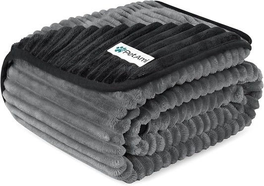 PetAmi Waterproof Dog Blanket, Leakproof Pet Blanket for Small Medium Large Dogs, Reversible Furniture Bed Sofa Couch Cover Protector, Plush Striped Pet Throw for Indoor Cat, 60x80 in, Black Grey