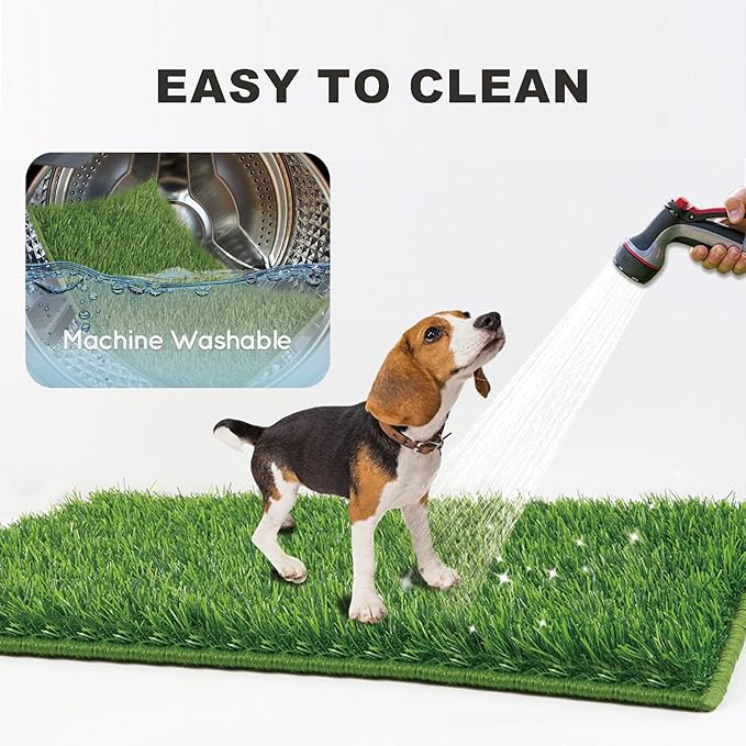 HQ4US 4LEGS Dog Grass Pad with Tray Medium 31”×21”, Dog Litter Box with Odor Free Artificial Grass Pee Pads for Dogs Potty Tray with Hemmed Edge, Realistic for Indoor Balcony