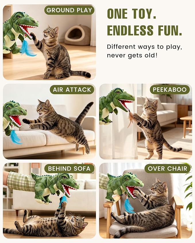 T-Rex Dinosaur Cat Puppet Glove, Interactive Toy with Movable Jaw - Image 7