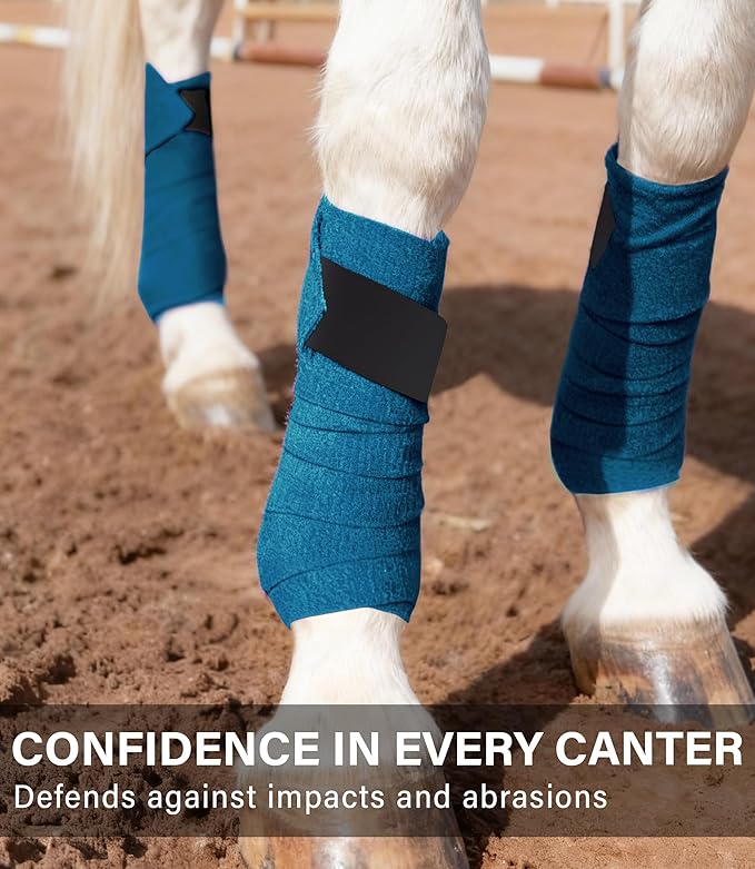 Fleece Horse Polo Leg Wraps Set of 4, 10' Horse Leg Bandages Stable Supplies Equestrian Boots Peacock Blue