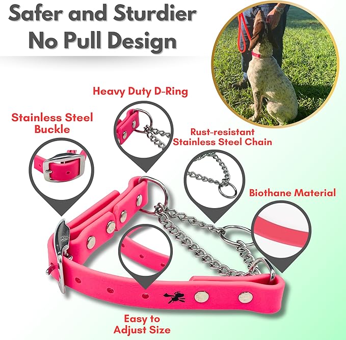 Martingale Collar for Dogs, Biothane, Stainless Steel Hardware, No Pull, Made in The USA, Professional Grade, XL, Pink