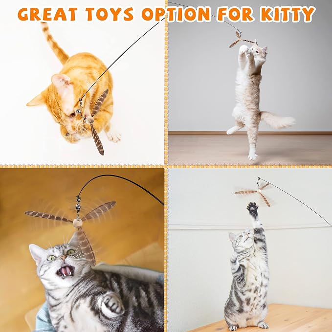 JXFUKAL Cat Wand Toys, Interactive Cat Toys with 3 Feather Refills, 29'' Flexible Steel Wire, Sturdy Wood Handle & Bell for Kitty Kitten, Cat Toys for Indoor Cats Teaser Cat String Toy - Image 4