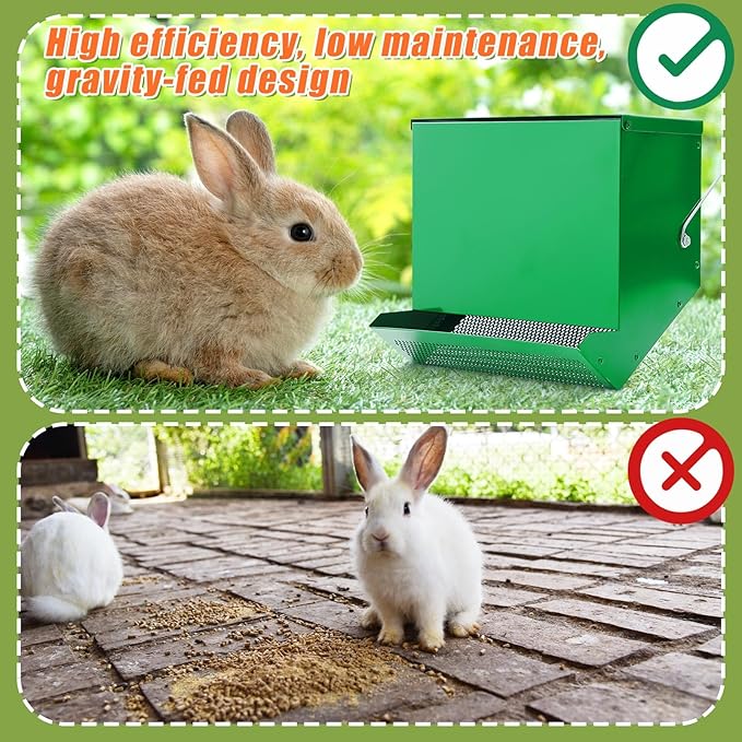 Maxcheck 2 Pcs Rabbit Feeder for Cages Small Animal Food Pellet Dispenser with Lid Metal Chicken Grit Oyster Shell Squirrel Feeders Outside(11.8 Inches,Mesh Bottom,Green)