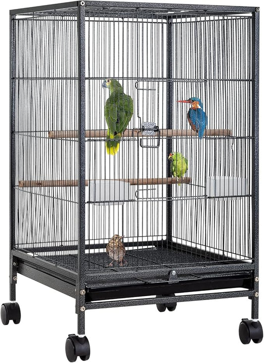 BestPet 35 inch Wrought Iron Bird Cage with Play Open Top and Rolling Stand,Large Parrot Cage Bird Cages for Parakeets,Cockatiel, Canary, Finch, Lovebird, Parrotlet,Pigeons (35 inch)