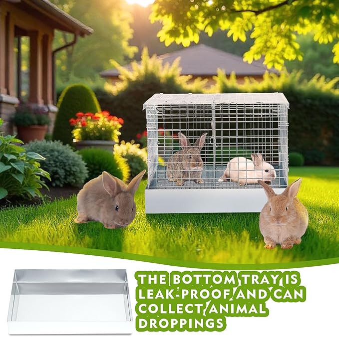 DoubleFill 2 Hole Folding Rabbit Transport Cage, Portable Bunny Carrier with Tray and Handles for Travel or Temporary Housing, Indoor Outdoor Pet Habitat Animal Enclosure(18 x 18 x 14 in)