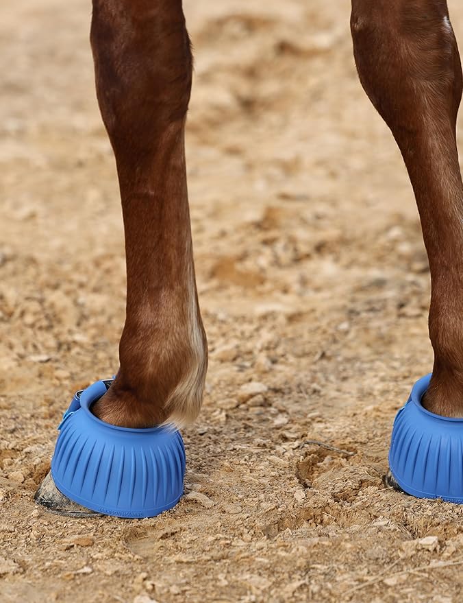 Harrison Howard Rubber Pull-on Bell Boots with Fleece Lining and Touch-Close Tapes Hoof Overreach Protection for Horses
