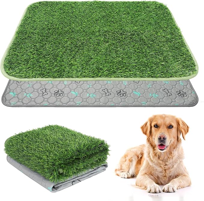 KOOLTAIL Dog Grass Pad with Washable Pee Pads for Puppy Potty Tray,32"*38" Soft Artificial Turf Multipurpose Reusable Grass Patch Pads for Dogs Litter Box, Leakproof for Doggie Training Indoor Outdoor