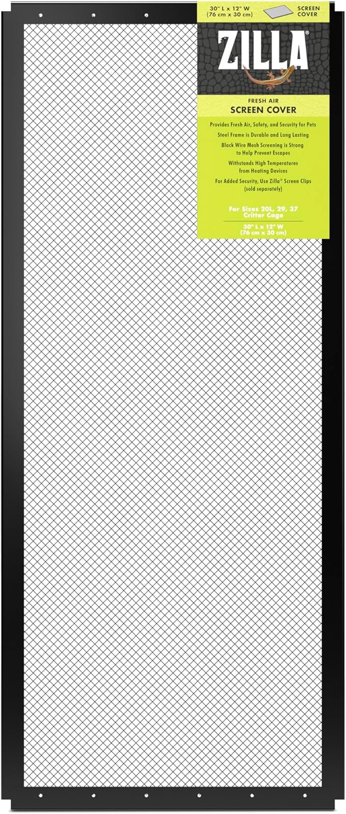 Zilla Fresh Air Screen Cover, Secure and Durable Metal Mesh Cover for Reptile Terrariums, 30 x 12 inches
