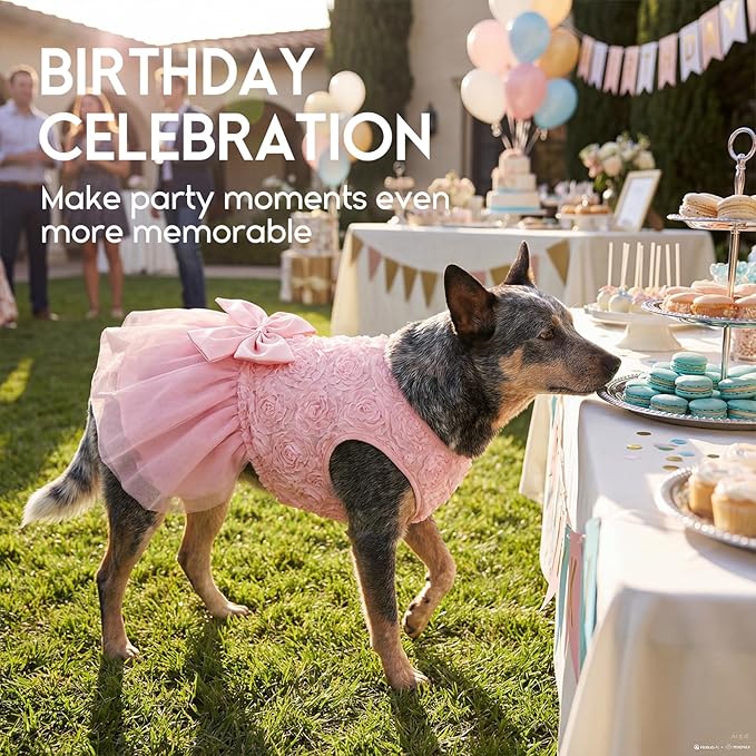 ASENKU Dog Dress Pet Wedding Dress Princess Lace Puppy Birthday Party Outfit Formal Apparel Girl for Small Medium Dogs Cats (2XL, Pink)