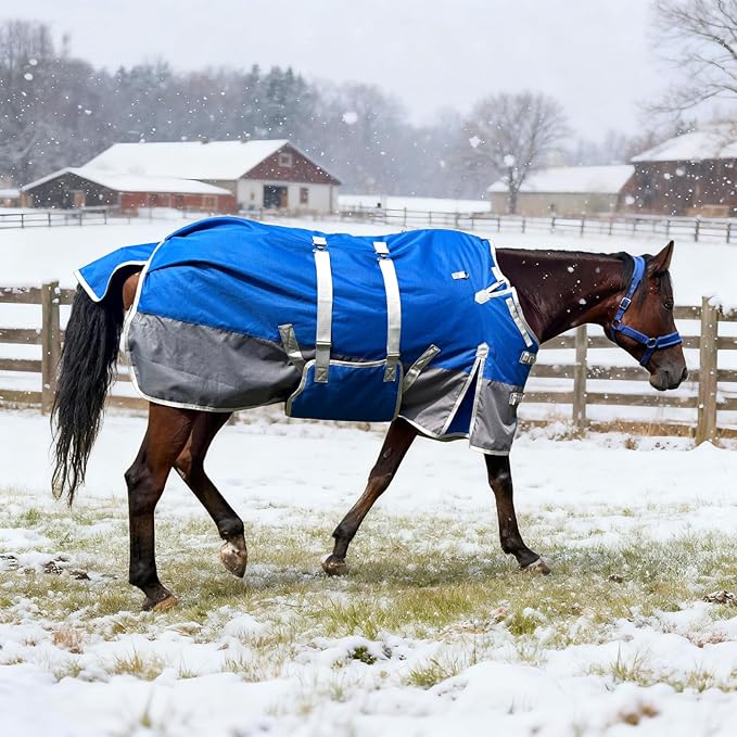 Horse Blankets for Real Horses Winter Horse Turnout Blanket Waterproof 1200D 260g Medium Weight Horse Blanket with Neck Cover Detachable
