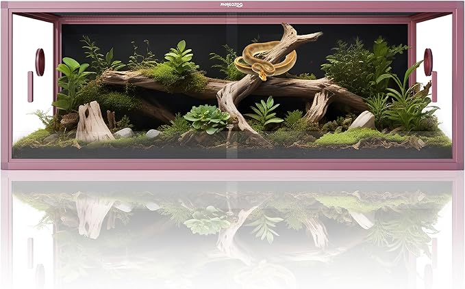 Phailozoo Stackable Reptile Enclosure, 85 Gallon Reptile Tank for Bearded Dragon, Snake, Ball Python, Colorful Aluminum Frame & Front Opening Tempered Glass Door with Handles for Easy Maintenance
