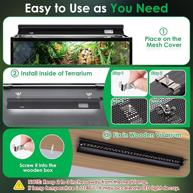 UVB Light for Reptiles, 10W HO LED UVB Reptile Light Fixture UVA UVB Lamp Bulb Terrarium Light with Timer and 5 Adjustable Brightness for Bearded Dragon Turtle Snake Crested Gecko Chameleon, 12 Inch