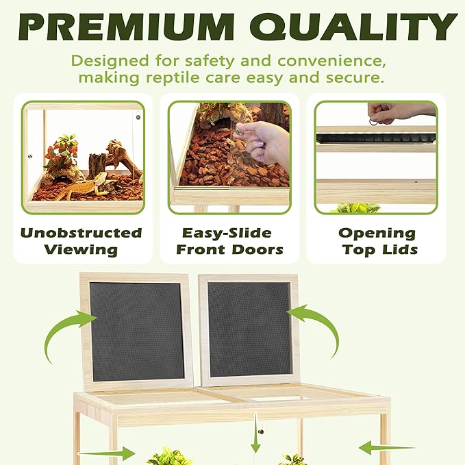 PROLEE Bearded Dragon Tank with Leg Stand 22 Gallons, Wooden Lizard Tank,Reptile Tank with Metal Mesh Roof Door, Acrylic Panel Snake Tank with Lock Design (Oak, 24"x16"x16")
