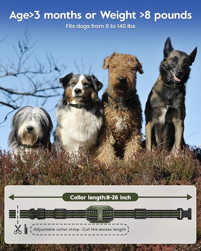 SLOPEHILL Dog Training Collar with 4 Training Modes, 4200Ft Remote Electronic Dog Shock Collar, Electric Shock Collar for Small Medium Large Dogs,Dark Green