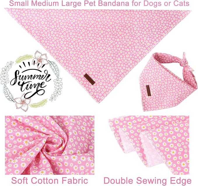 Summer Dog Bandana, Hawaii Bandana for Small Medium Dog, Cute Pink Puppy Bandana, Cotton Adorable Pet Triangle Bid Scarf Kerchief for Girl Boy Dogs or Cats