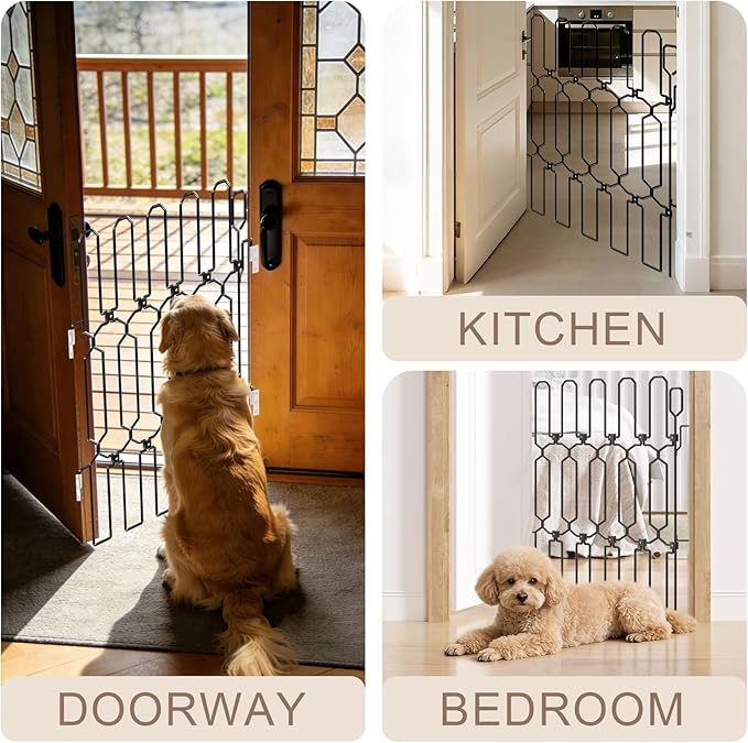 SNUOWU Retractable Metal Dog Gate for Front Doors & RVs, 25.5" Wide 30.7" Tall Bite-Proof Pet Dog Barrier, Space-Saving Wall-Mounted Front Door Gate for Indoor Use