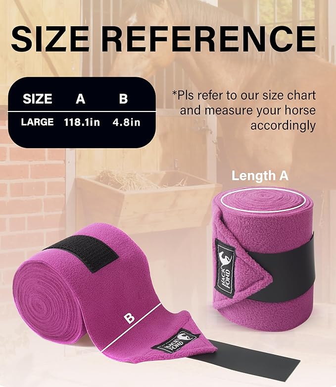 Fleece Horse Polo Leg Wraps Set of 4, 10' Horse Leg Bandages Stable Supplies Equestrian Boots Violet