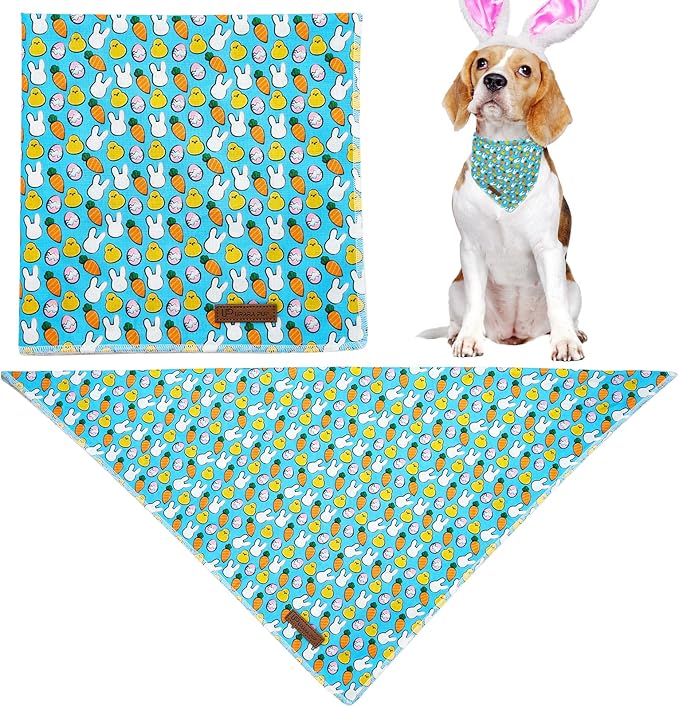 Easter Triangle Bid Scarf, Cotton Pet Kerchief for Girl Boy Dogs or Cats, Cute Carrot & Rabbit Dog Bandana, Comfortable Easter Dog Bandana
