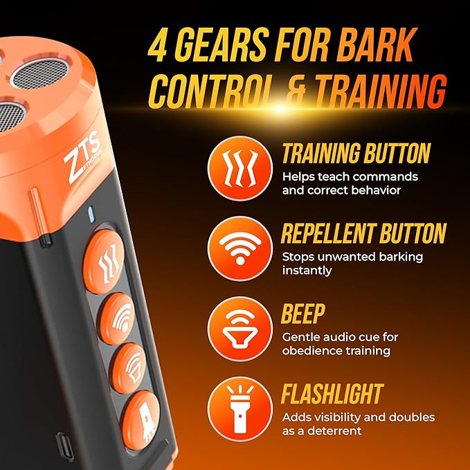 Dog Bark Deterrent Device Ultrasonic Anti Barking Device for Dogs with Flashlight Beep 35ft Range USB-C Rechargeable Humane Bark Control Training Tool for All Breeds with Whistle Belt Clip & Bag