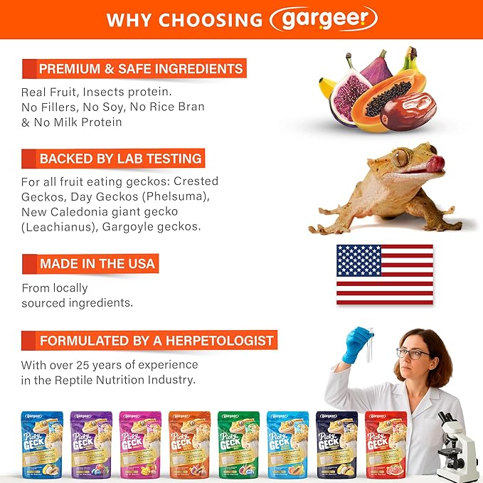 Gargeer 'Picky Geck' Energy Nectar - Premium Crested Gecko Food | Calcium-Rich Fruit Formula for Bone Strength & Energy Support | No Fillers - Only Premium Ingredients | 2oz | Made in USA