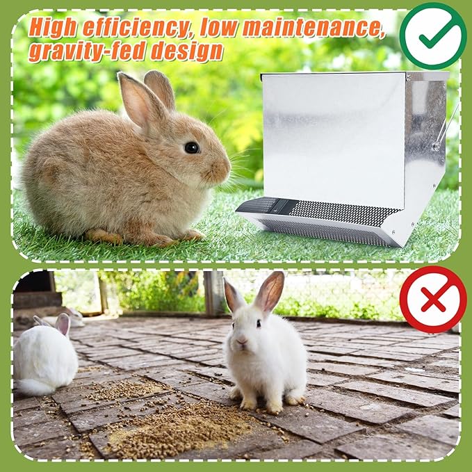 Maxcheck 2 Pcs Rabbit Feeder for Cages Small Animal Food Pellet Dispenser with Lid Metal Chicken Grit Oyster Shell Squirrel Feeders Outside(11.8 Inches,Mesh Bottom,Silver)