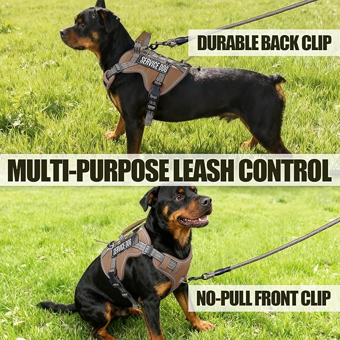 Service Dog Tactical Vest Harness and Leash Set Medium Sized Dog Emotional Support- Tactical Dog Harness Training Collar with Name (Khaki, S)