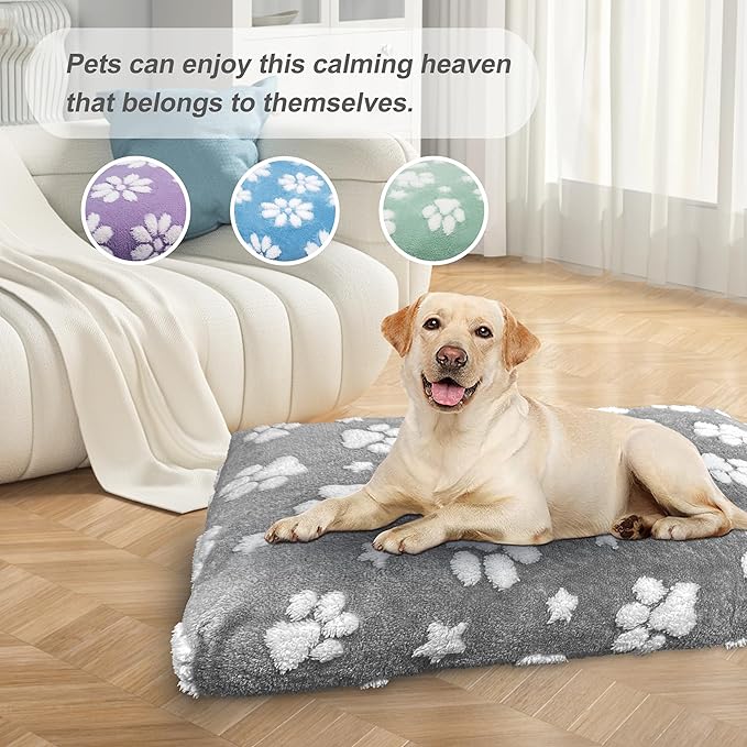 Dog Beds for Large Dogs, Cute Thick Dog Bed for Crate Kennel, Fluffy Pet Bed with Removable Washable Cover and Anti-Slip Bottom, 35"x 22", Grey Paw