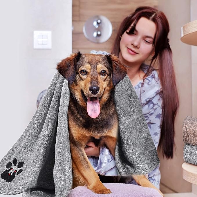 Dogvingpk Dog Towel - Pack of 4 - Super Absorbent Soft Microfiber Pet Bath Grooming Towels for Drying Dogs and Other Pets (M-36" * 28", 2Grey and 2Brown)