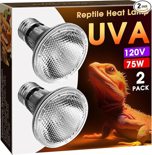 Briignite Reptile Heat Bulb [2 Pack], Reptile Light Bulbs 75W UVA UVB, Dimmable Heat Lamp Bulbs Basking Spot Light Bulb for Reptiles, Amphibian, Bearded Dragon, Lizard, Chicken