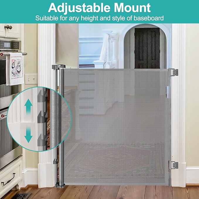42 Inch Extra Tall Baby Gate for Stairs 55” Wide Retractable Anti-Scratch Mesh Gates for Kids or Pets Extra Tall Puppy Gates for The House One-Hand Operation Retractable Dog Gate for Doorway, Gray