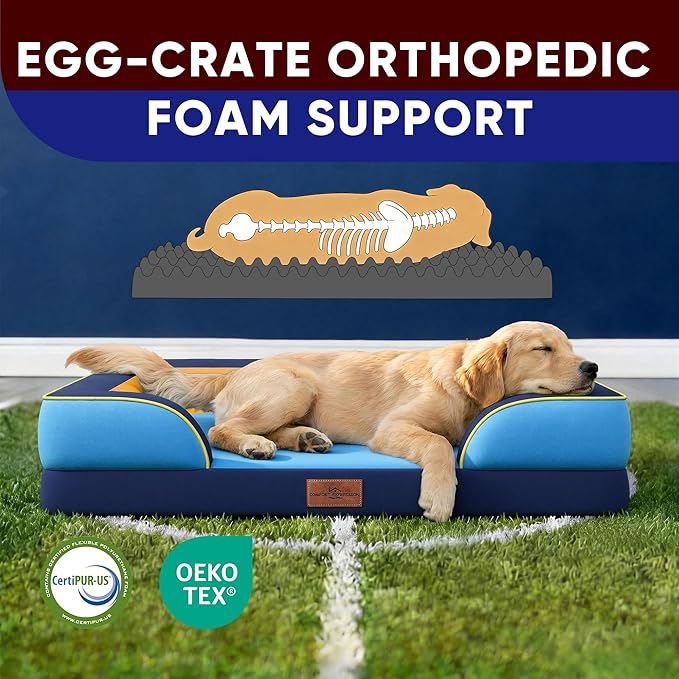 Comfort Expression Orthopedic Dog Bed for Large Dogs 36x27 Inch, Waterproof Egg Crate Foam Large Pet Bed with Removable Bolsters, Dog Couch with Washable Cover & Non-Slip Bottom, Houston