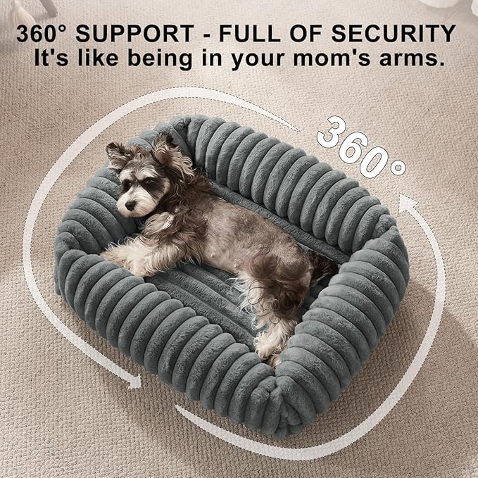 FURTIME Dog Bed for Small Medium Dog, Washable Orthopedic Pet Bed with Removable Cover, Rectangle Soft Calming Sleeping Puppy Bed Durable Pet Cuddler with Anti-Slip Bottom, Grey, M (25"x21"x7")