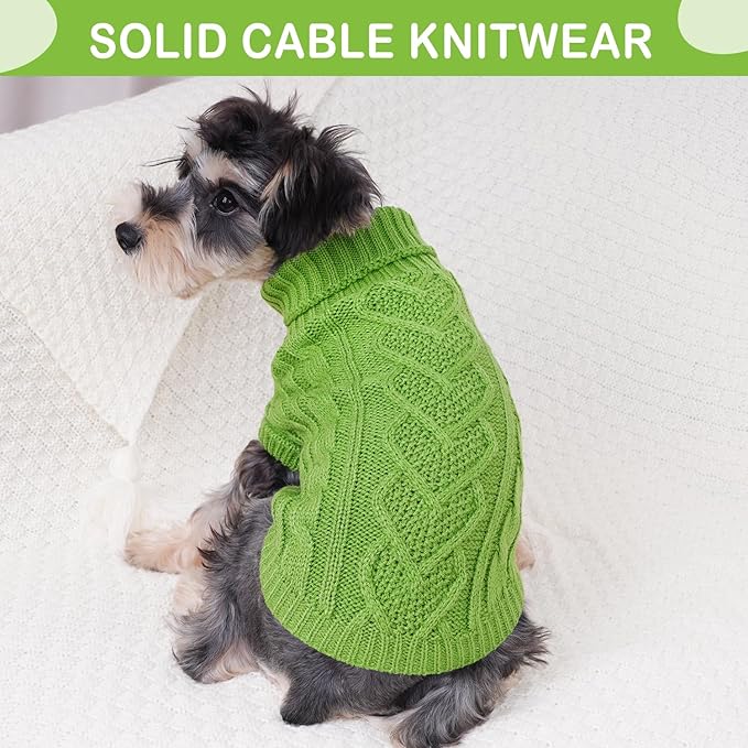 Dog Sweaters Warm Small Dog Sweater Winter Dog Clothes Chihuahua Sweaters Cute Puppy Sweater Cable Knit Pet Clothes Christmas Dog Outfit Cat Sweater (Green, Small)