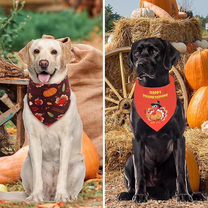 Thanksgiving Dog Bandana Large 1PCS, Triangle Reversible Holiday Scarf for Boy and Girl, Fall Autumn Bibs Accessories for Medium Large Dogs Cats