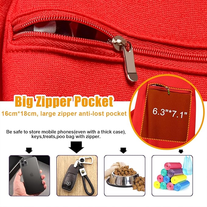 Tomkas Small Dog Sling Carrier - Zipper Pocket & Adjustable Strap & Zip Pocket - for 3-10 lbs Pets (Red, M - Zipper Pocket & Classic Strap)