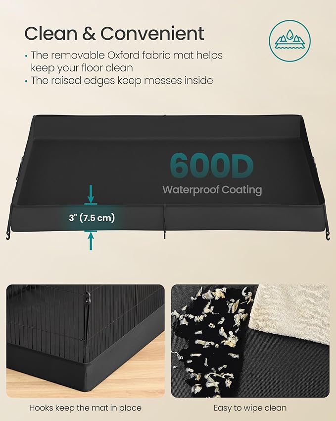 SONGMICS Guinea Pig Cage, Rabbit Cage, Small Animal Playpen with Waterproof Mat, Top and Side Door, 20 Panels, 48.4 x 24.8 x 16.3 Inches, Ink Black ULPI012BH01