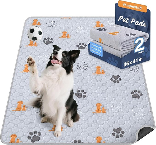 WanpeeGoo Washable Pee Pads for Dogs, 2 Pack Absorbent Reusable Training Dog Pads Pet Puppy Pads, Non-Slip Potty Pads for Whelping, Playpen, Crate, Bed, Orange, 36"x41"